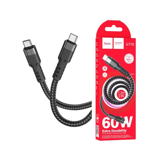 Hoco Charging Data Cable U110 with Aluminum Alloy Connectors Type-C To Type-C 60w 1.2m Black Hoco Charging Data Cable U110 with Aluminum Alloy Connectors Type-C To Type-C 60w 1.2m Black